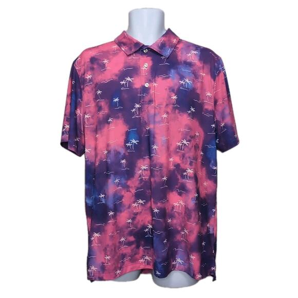 Chubbies Golf Polo Shirt Mens L Pink Purple Palm Trees Allover Print Vacation - Picture 1 of 13